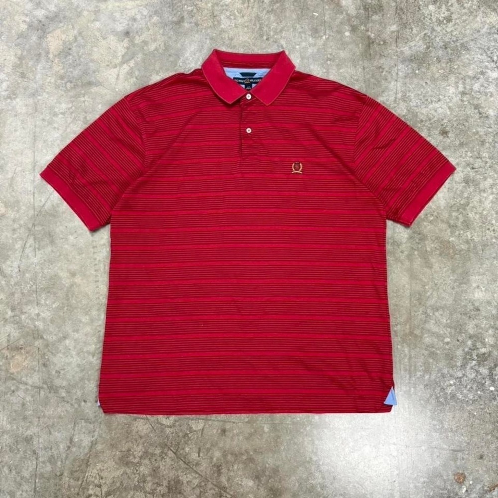 Vintage Tommy Hilfiger Red & Black Stripped Polo Size L